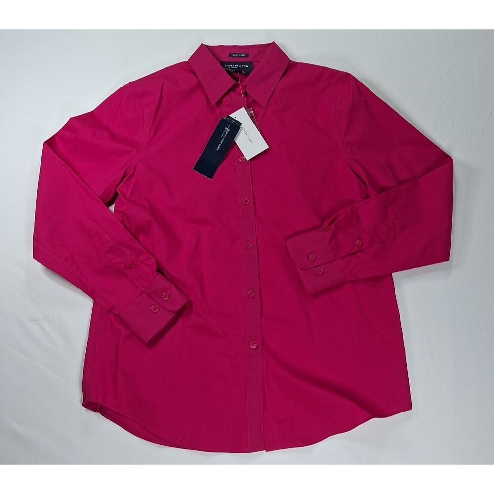 Jones New York Women Small Pink Button Down Blouse Shirt Long Sleeve Cotton NWT